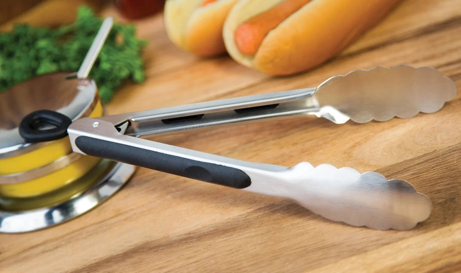 Fox Run Locking Tongs, Stainless Steel, 9"