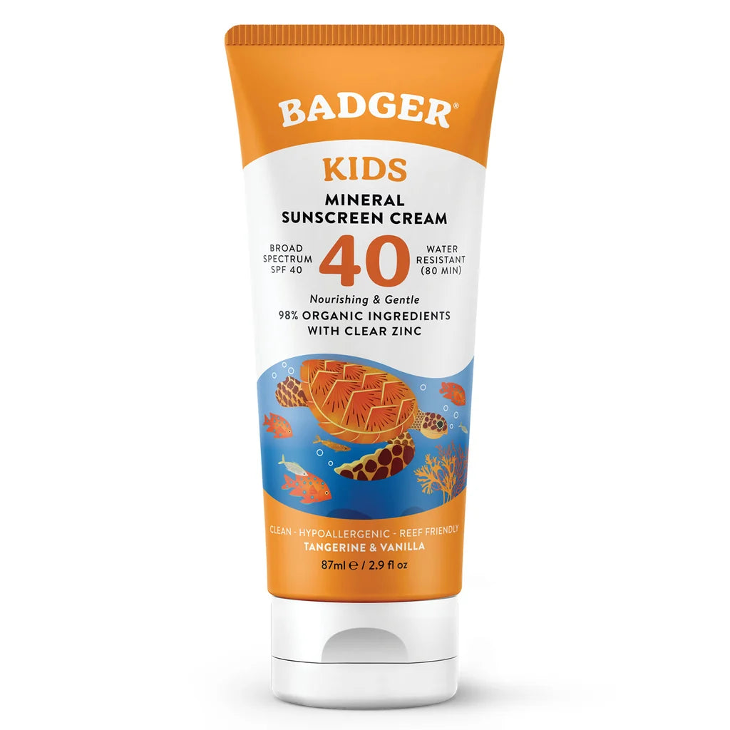 Badger Kids Mineral Sunscreen Cream, SPF 40, 2.9 fl oz - Made in USA