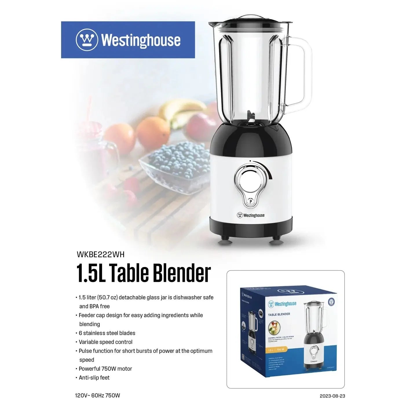 Westinghouse 1.5L Capacity Table Blender - Everyday Series